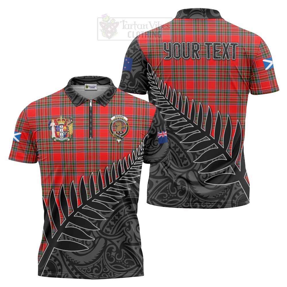 Tartan Vibes Clothing Binning Crest Tartan Zipper Polo Shirt with New Zealand Silver Fern Half Style