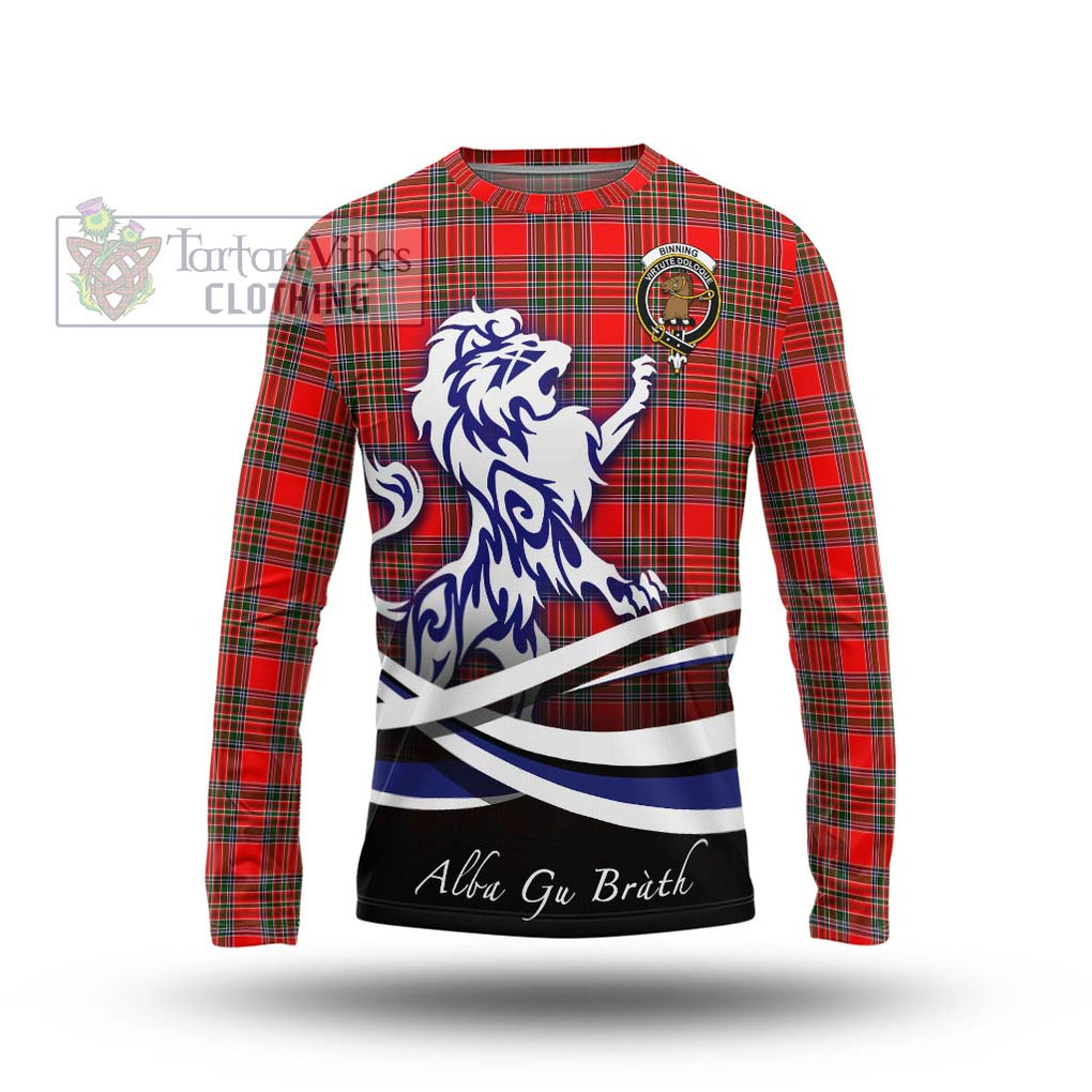 Binning Tartan Long Sleeve T-Shirt with Alba Gu Brath Regal Lion Emblem Unisex - Tartanvibesclothing Shop