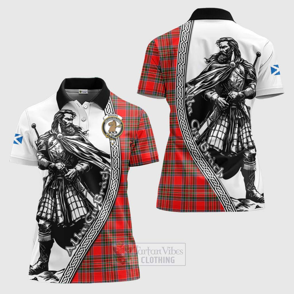 Tartan Vibes Clothing Binning Tartan Clan Crest Women's Polo Shirt with Highlander Warrior Celtic Style