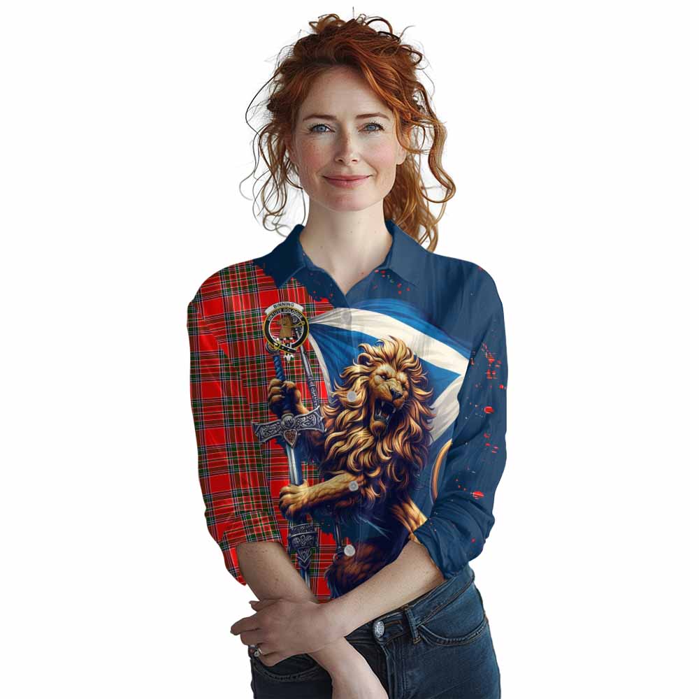 Tartan Vibes Clothing Binning Tartan Family Crest Women's Casual Shirt with Scottish Majestic Lion