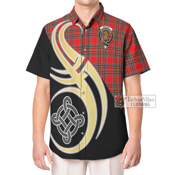 Binning Tartan Short Sleeve Button Shirt with Family Crest and Celtic Symbol Style