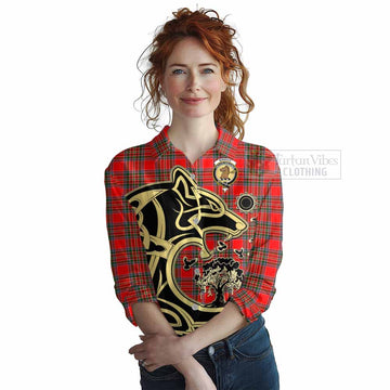 Binning Tartan Women's Casual Shirt with Family Crest Celtic Wolf Style