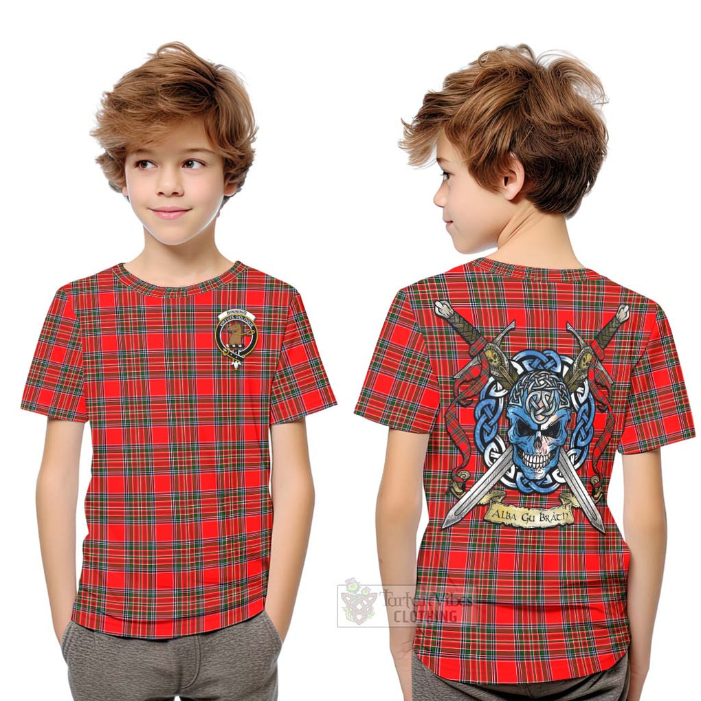 Tartan Vibes Clothing Binning Tartan Kid T-Shirt with Family Crest Celtic Skull Style