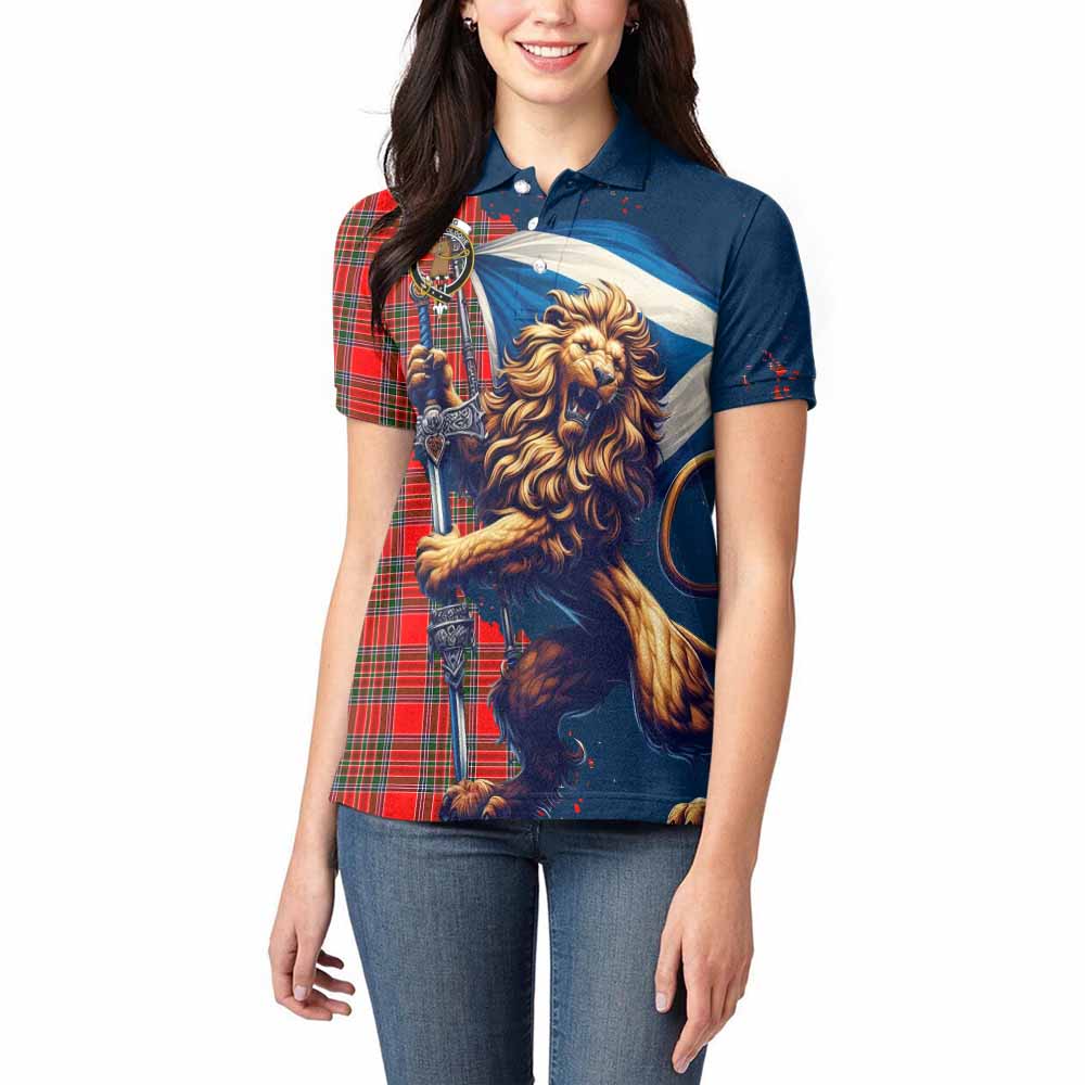 Tartan Vibes Clothing Binning Tartan Family Crest Women's Polo Shirt with Scottish Majestic Lion