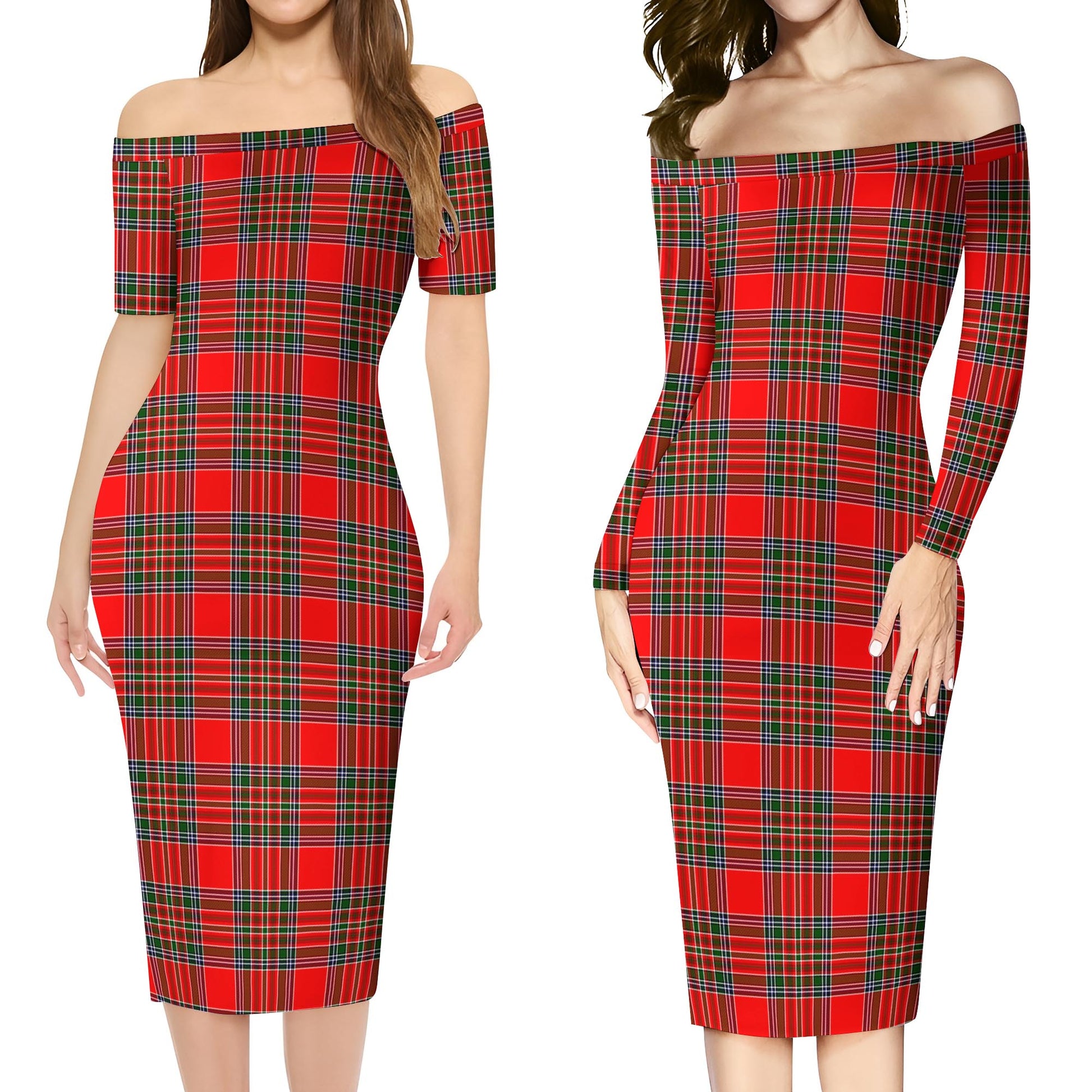 Binning Tartan Off Shoulder Lady Dress Women's Dress - Tartanvibesclothing