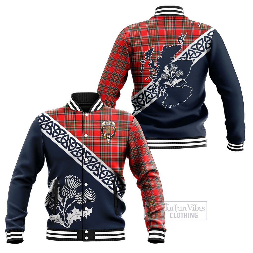 Tartan Vibes Clothing Binning Tartan Baseball Jacket Featuring Thistle and Scotland Map