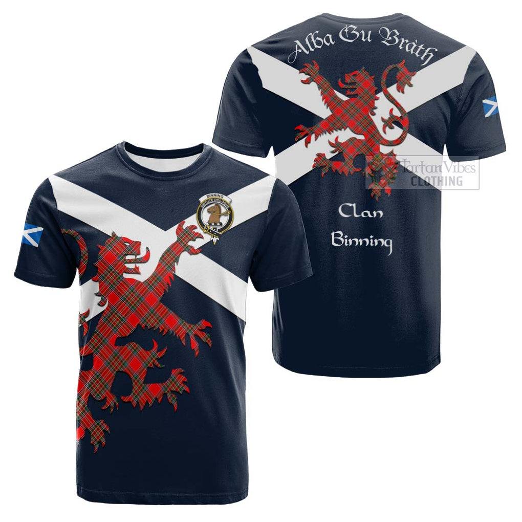 Tartan Vibes Clothing Binning Tartan Lion Rampant Cotton T-shirt – Proudly Display Your Heritage with Alba Gu Brath and Clan Name