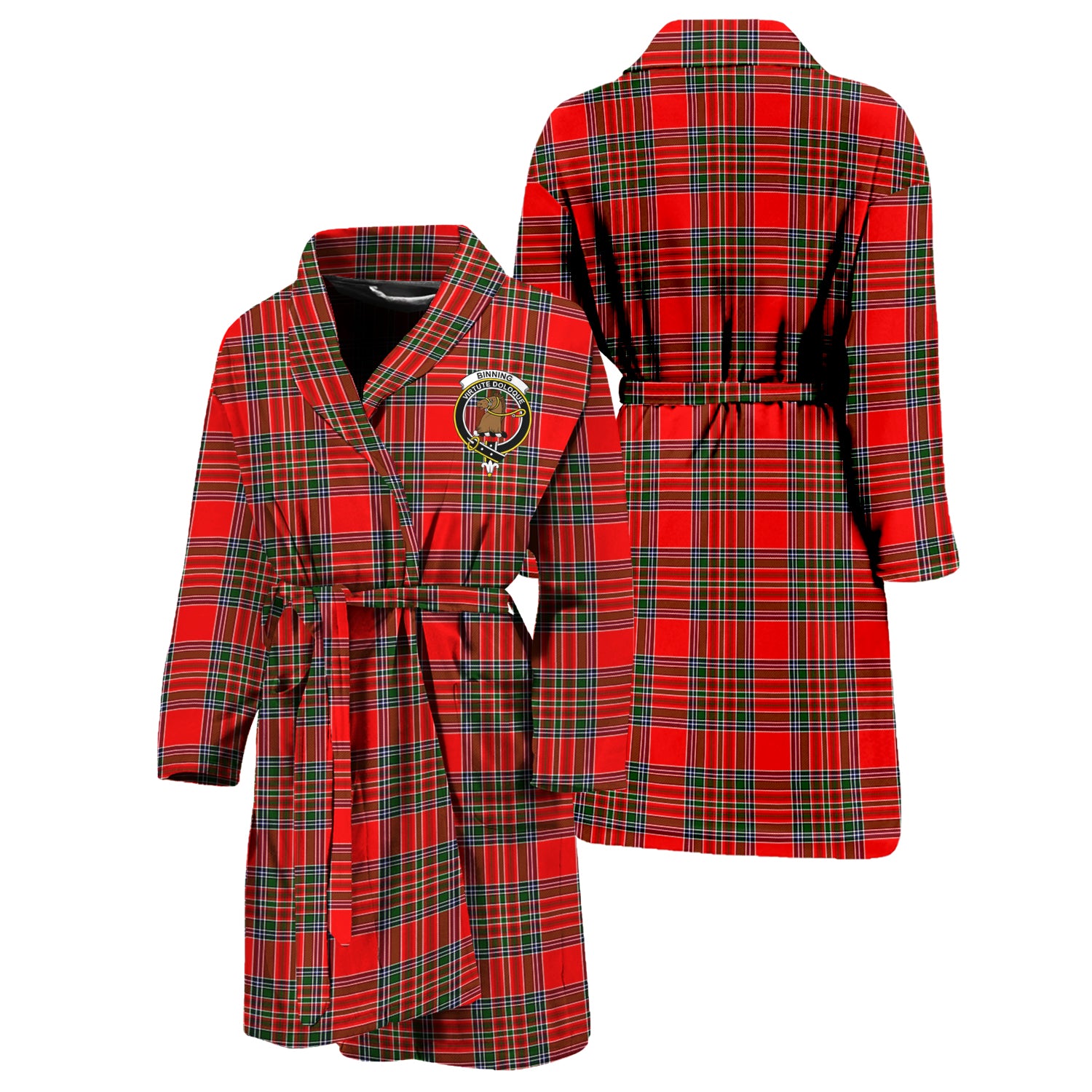 Binning Tartan Bathrobe with Family Crest Unisex S - Tartan Vibes Clothing