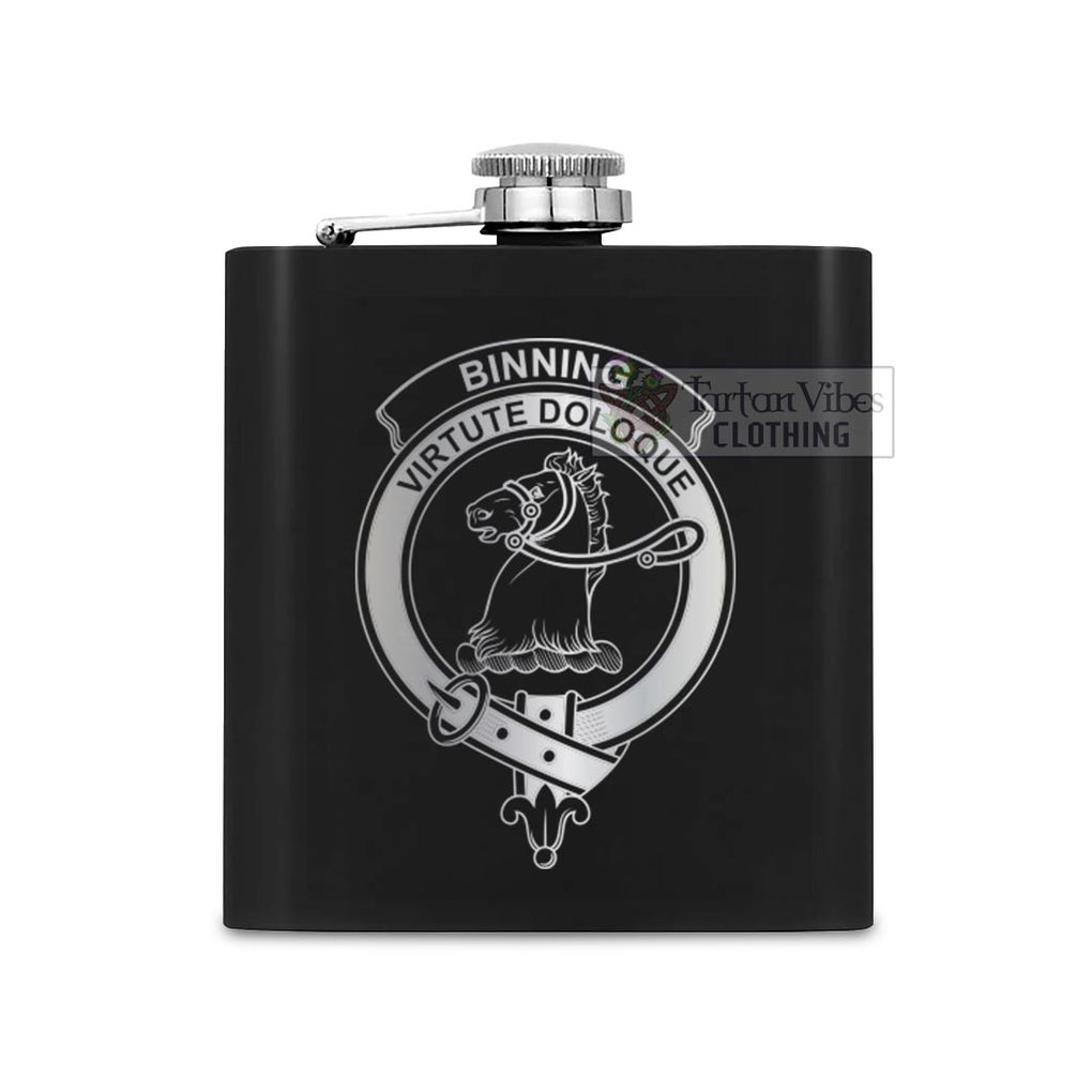 Tartan Vibes Clothing Binning Crest Hip Flask Set 7oz Black Stainless Steel with A Gift Box