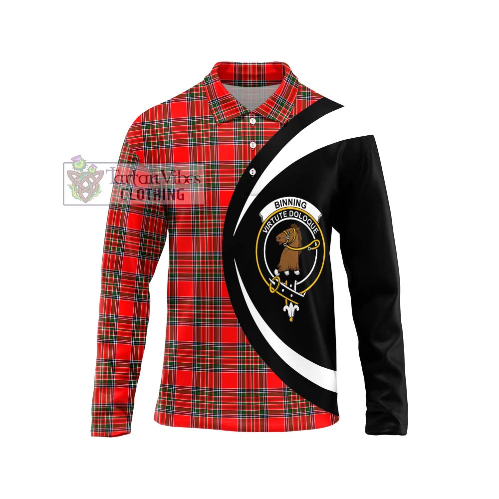 Binning Tartan Long Sleeve Polo Shirt with Family Crest Circle Style Unisex - Tartan Vibes Clothing