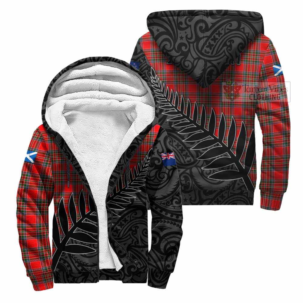 Tartan Vibes Clothing Binning Crest Tartan Sherpa Hoodie with New Zealand Silver Fern Half Style