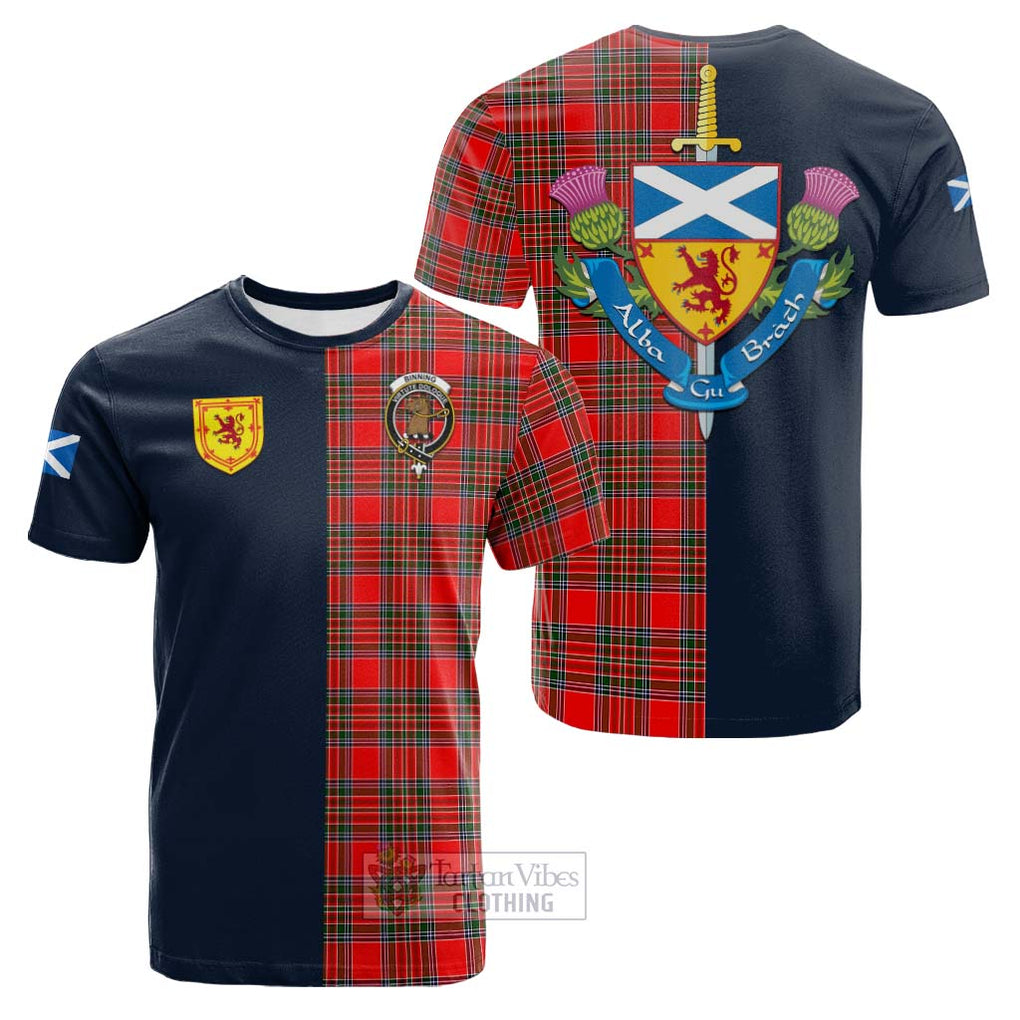 Tartan Vibes Clothing Binning Tartan Cotton T-shirt with Scottish Lion Royal Arm Half Style