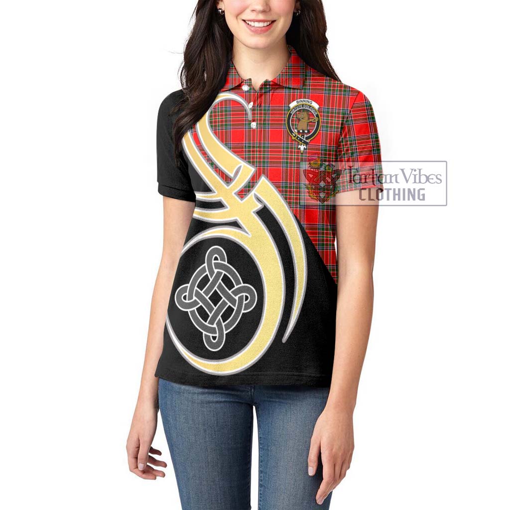 Binning Tartan Women's Polo Shirt with Family Crest and Celtic Symbol Style Women - Tartan Vibes Clothing