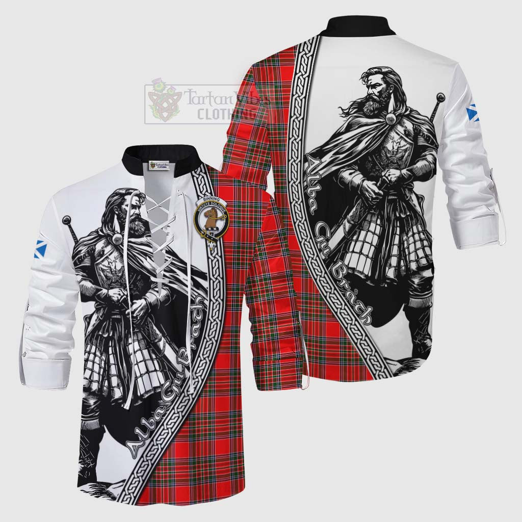 Tartan Vibes Clothing Binning Tartan Clan Crest Ghillie Kilt Shirt with Highlander Warrior Celtic Style