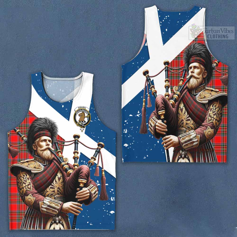 Binning Tartan Men's Tank Top with Family Crest Scottish Bagpiper Vibes