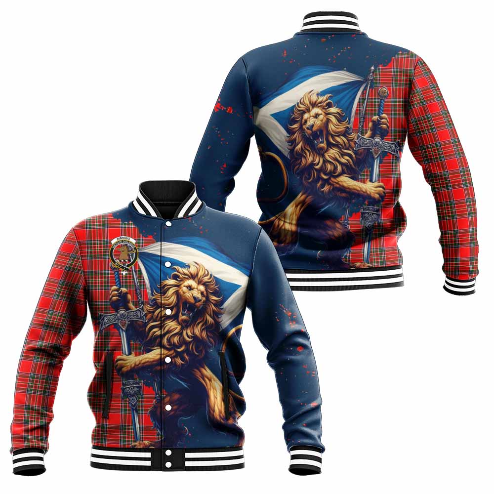 Tartan Vibes Clothing Binning Tartan Family Crest Baseball Jacket with Scottish Majestic Lion