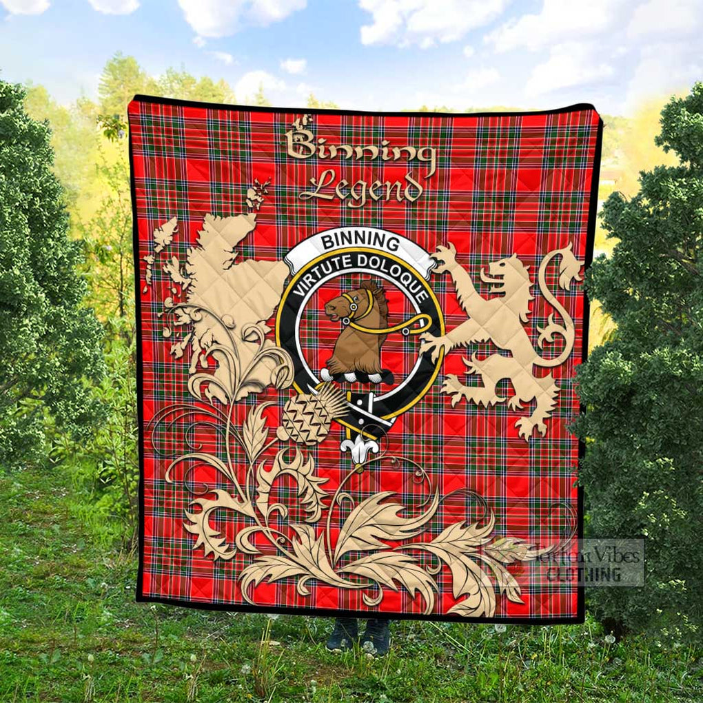 Tartan Vibes Clothing Binning Tartan Quilt with Family Crest and Scottish Symbol Style