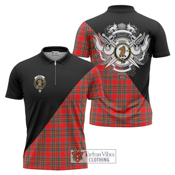 Binning Tartan Zipper Polo Shirt with Family Crest and Military Logo Style