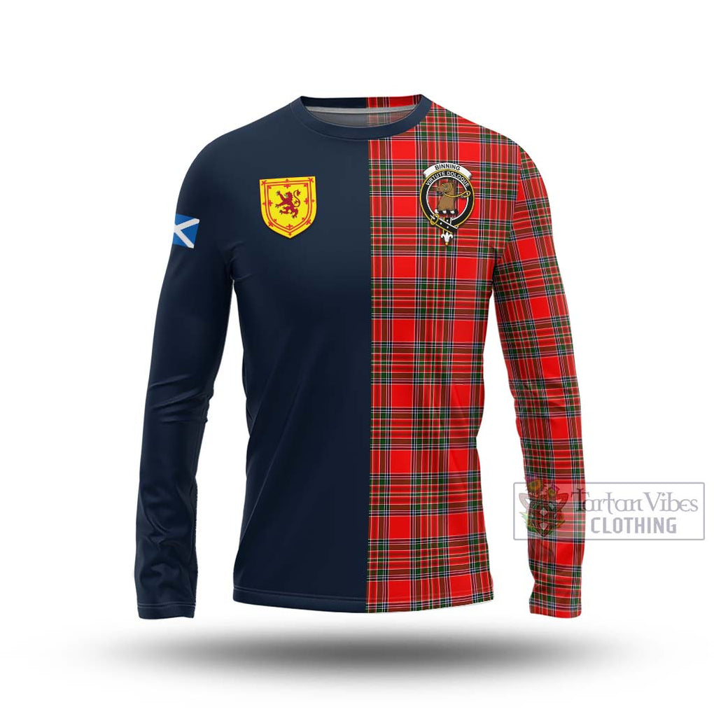 Tartan Vibes Clothing Binning Tartan Long Sleeve T-Shirt with Scottish Lion Royal Arm Half Style