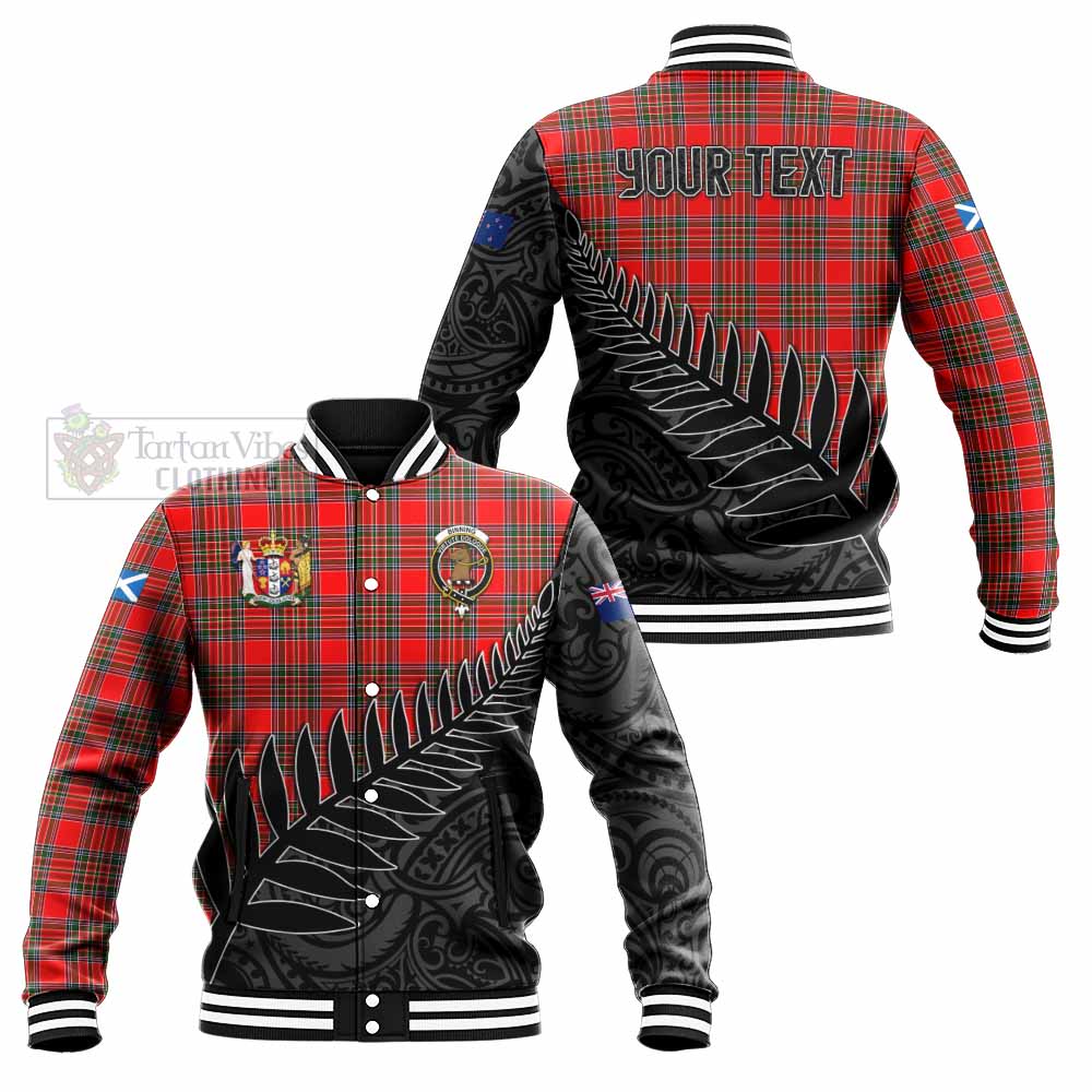 Tartan Vibes Clothing Binning Crest Tartan Baseball Jacket with New Zealand Silver Fern Half Style