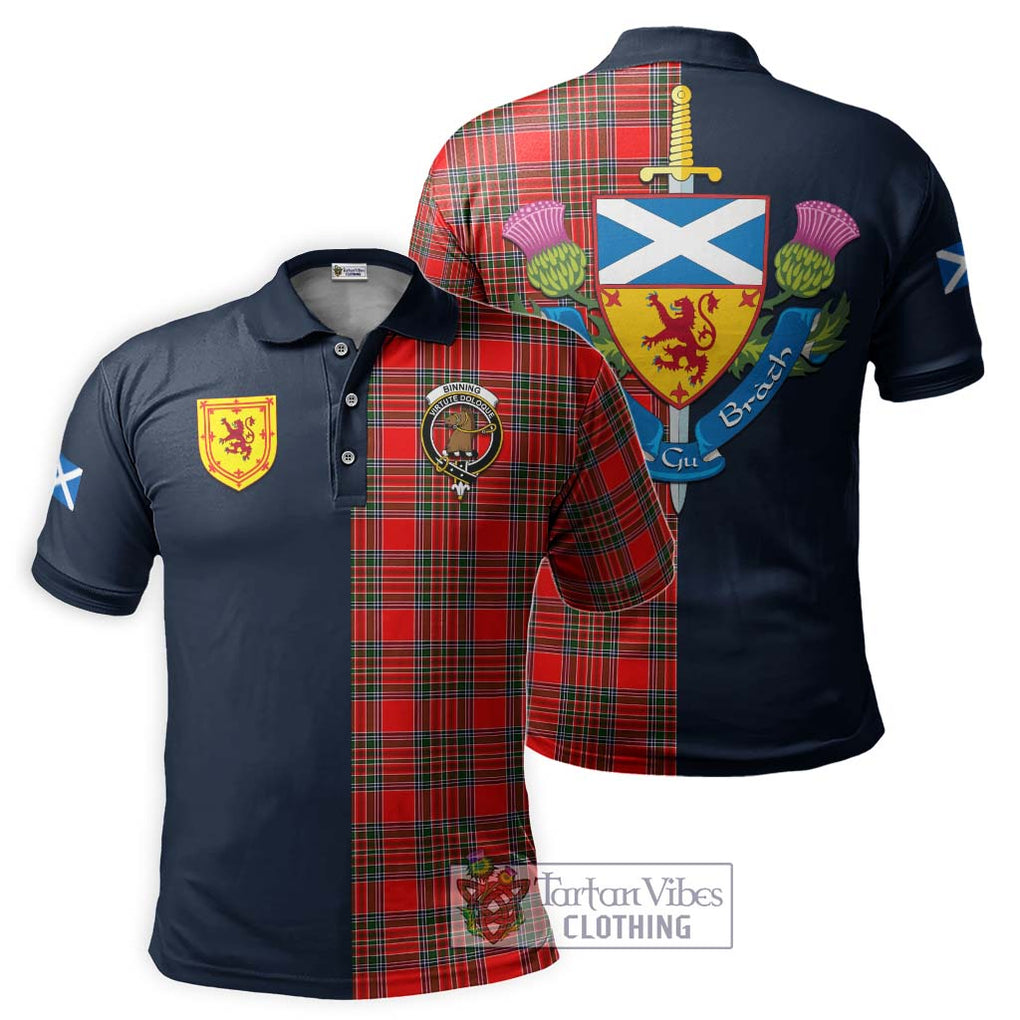 Tartan Vibes Clothing Binning Tartan Polo Shirt with Scottish Lion Royal Arm Half Style