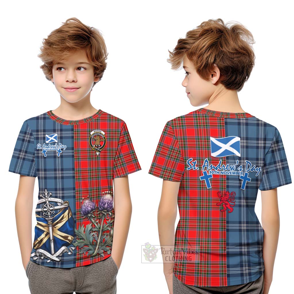 Tartan Vibes Clothing Binning Tartan Kid T-Shirt Happy St. Andrew's Day Half Tartan Style