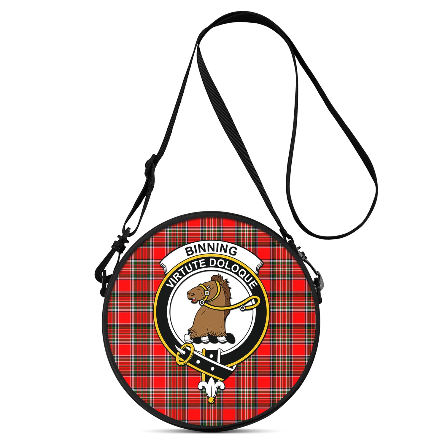 Binning Tartan Round Satchel Bags with Family Crest One Size 9*9*2.7 inch - Tartanvibesclothing