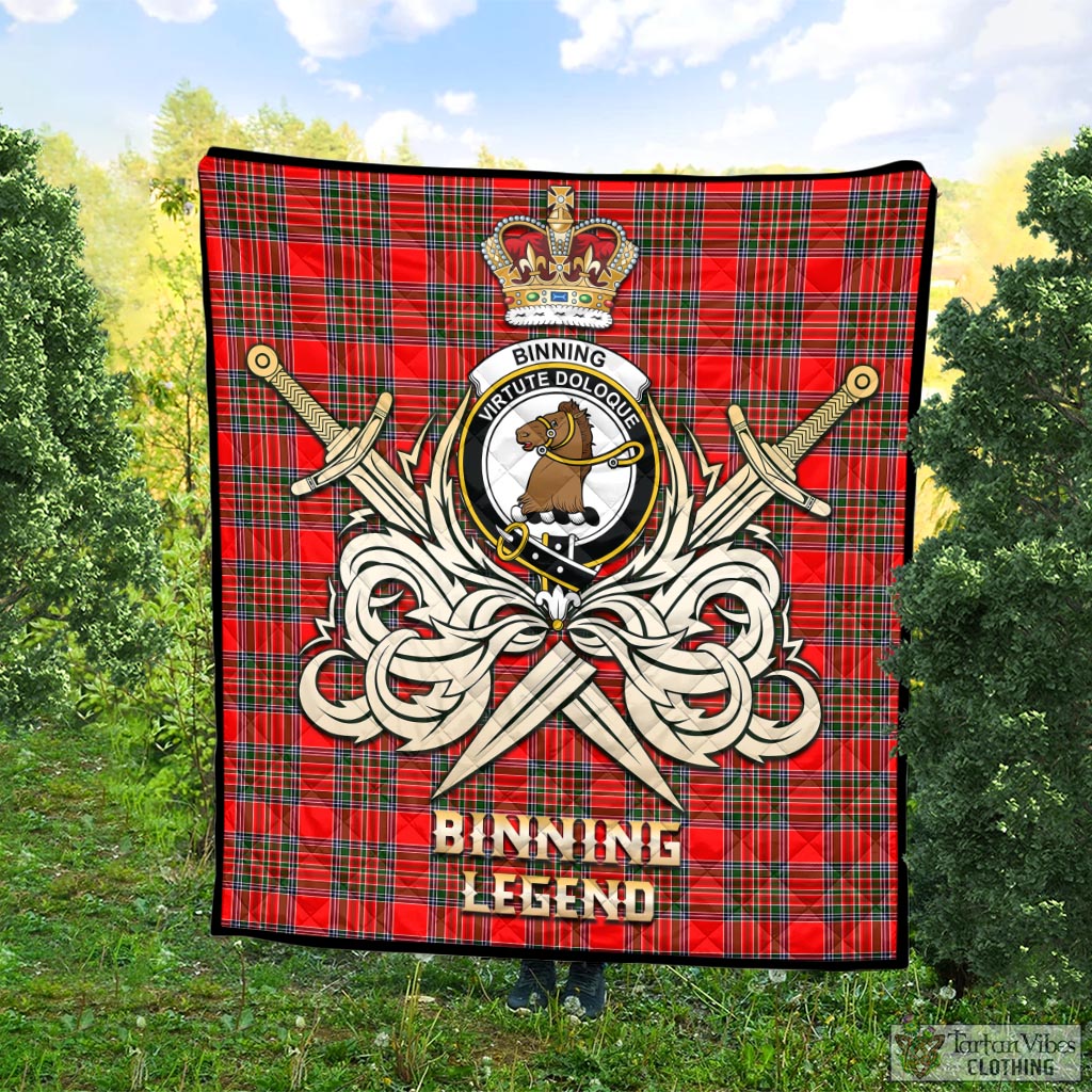 Tartan Vibes Clothing Binning Tartan Quilt with Clan Crest and the Golden Sword of Courageous Legacy