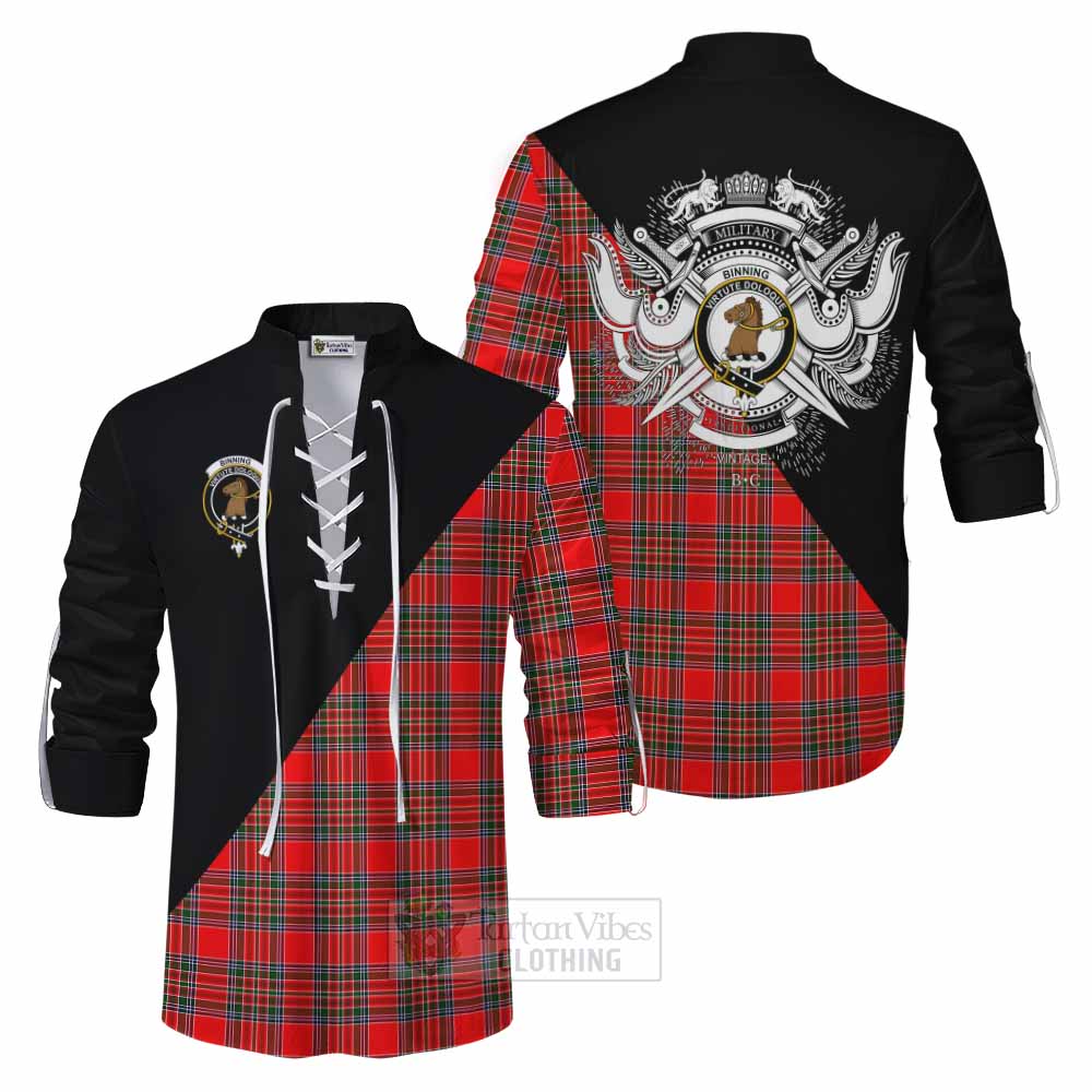 Tartan Vibes Clothing Binning Tartan Ghillie Kilt Shirt with Family Crest and Military Logo Style