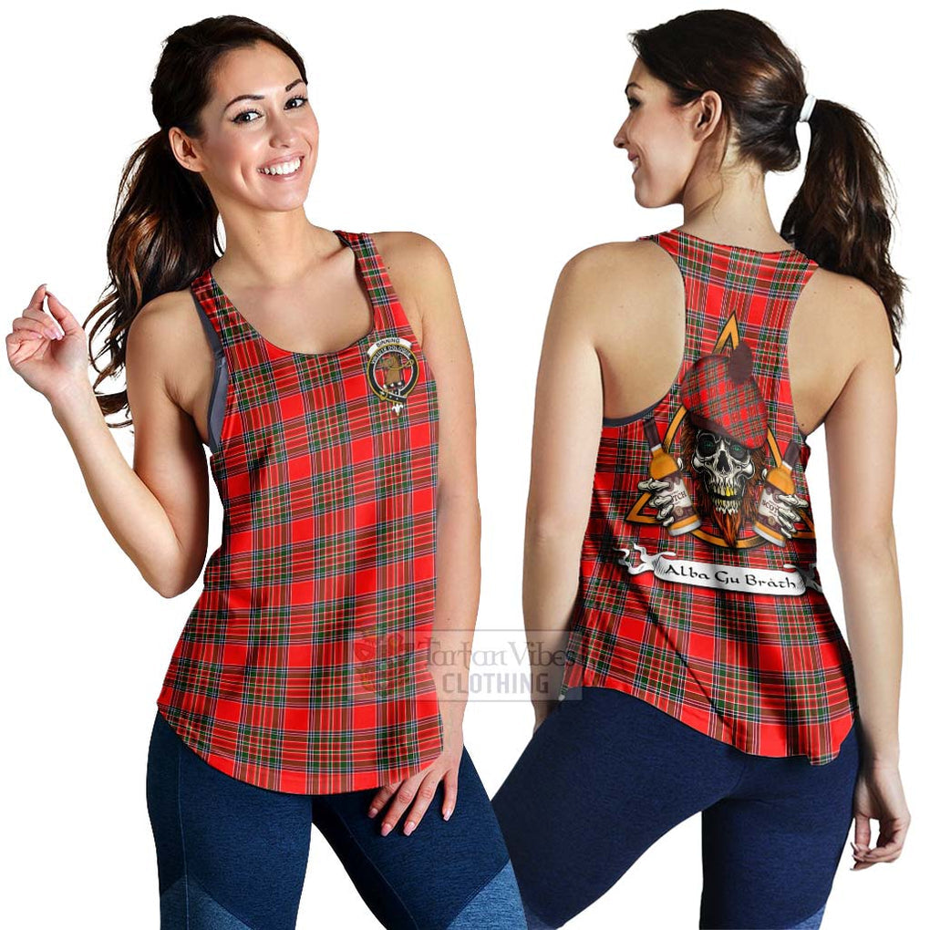 Tartan Vibes Clothing Binning Tartan Women's Racerback Tanks with Family Crest and Bearded Skull Holding Bottles of Whiskey