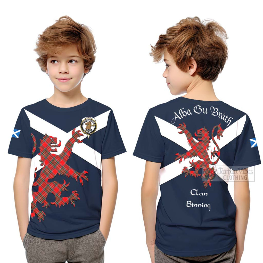 Tartan Vibes Clothing Binning Tartan Lion Rampant Kid T-Shirt – Proudly Display Your Heritage with Alba Gu Brath and Clan Name