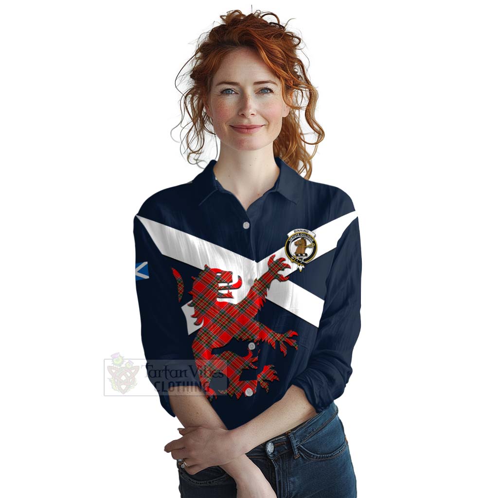 Tartan Vibes Clothing Binning Tartan Lion Rampant Women's Casual Shirt Proudly Display Your Heritage with Alba Gu Brath and Clan Name