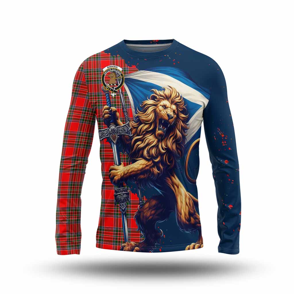 Tartan Vibes Clothing Binning Tartan Family Crest Long Sleeve T-Shirt with Scottish Majestic Lion