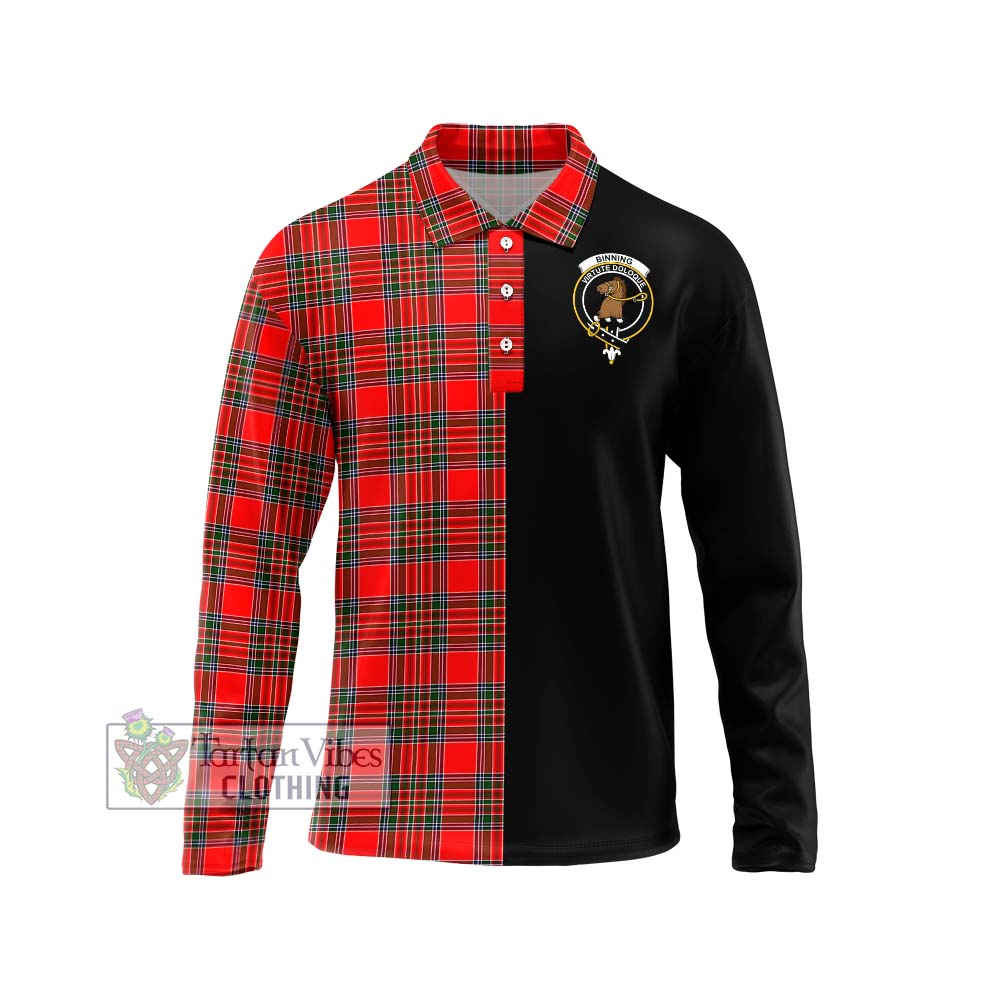 Binning Tartan Long Sleeve Polo Shirt with Family Crest and Half Of Me Style Unisex - Tartanvibesclothing Shop