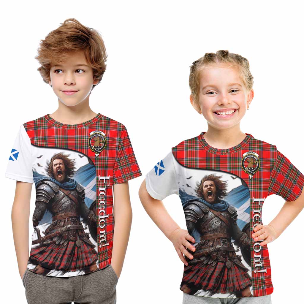 Tartan Vibes Clothing Binning Crest Tartan Kid T-Shirt Inspired by the Freedom of Scottish Warrior