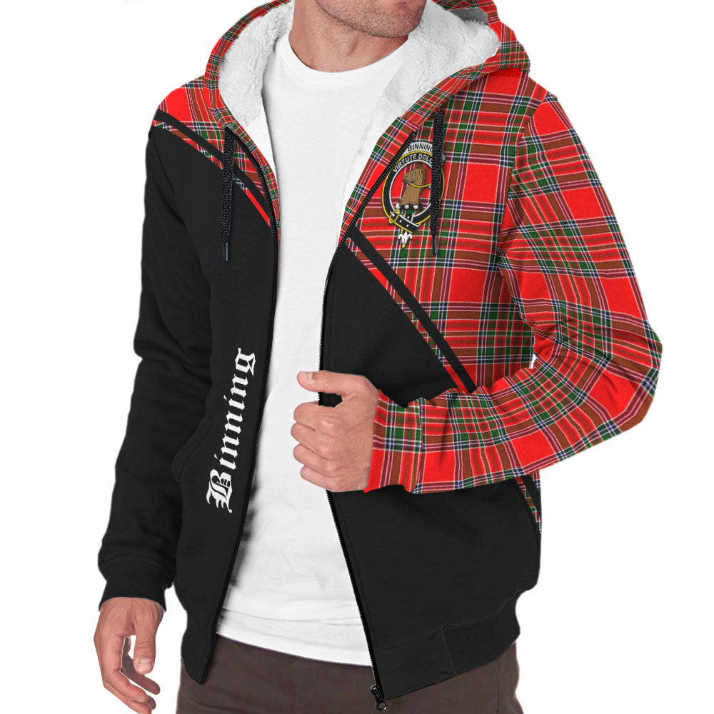 Binning Tartan Sherpa Hoodie with Family Crest Curve Style Unisex - Tartanvibesclothing