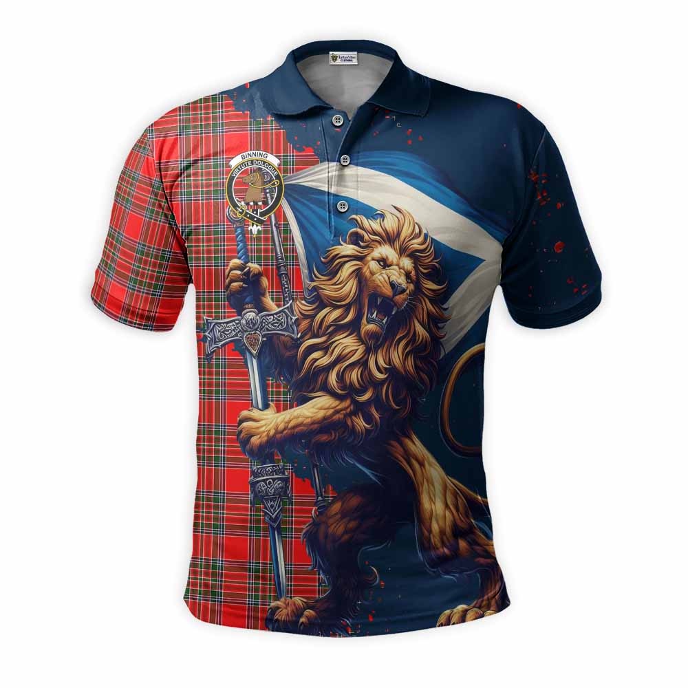 Tartan Vibes Clothing Binning Tartan Family Crest Men's Polo Shirt with Scottish Majestic Lion