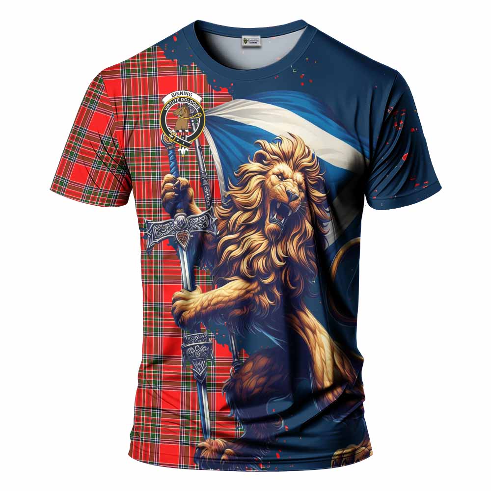 Tartan Vibes Clothing Binning Tartan Family Crest T-Shirt with Scottish Majestic Lion