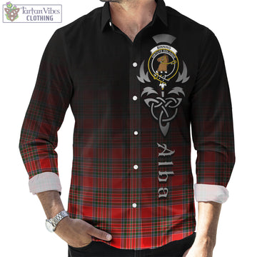 Binning Tartan Long Sleeve Button Up Featuring Alba Gu Brath Family Crest Celtic Inspired