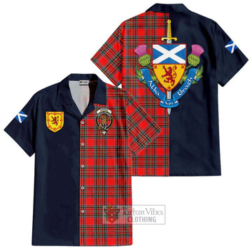 Binning Tartan Short Sleeve Button Shirt Alba with Scottish Lion Royal Arm Half Style