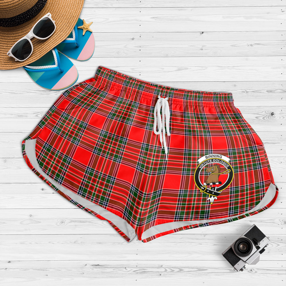 Binning Tartan Womens Shorts with Family Crest - Tartanvibesclothing