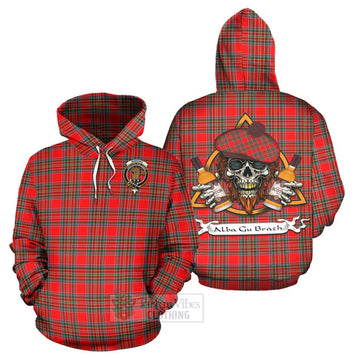 Binning Tartan Hoodie with Family Crest and Bearded Skull Holding Bottles of Whiskey