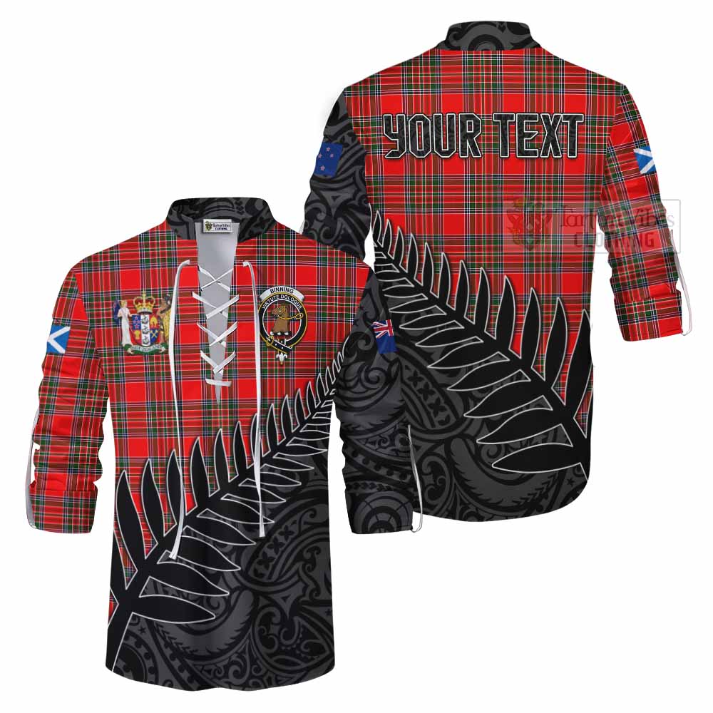 Tartan Vibes Clothing Binning Crest Tartan Ghillie Kilt Shirt with New Zealand Silver Fern Half Style