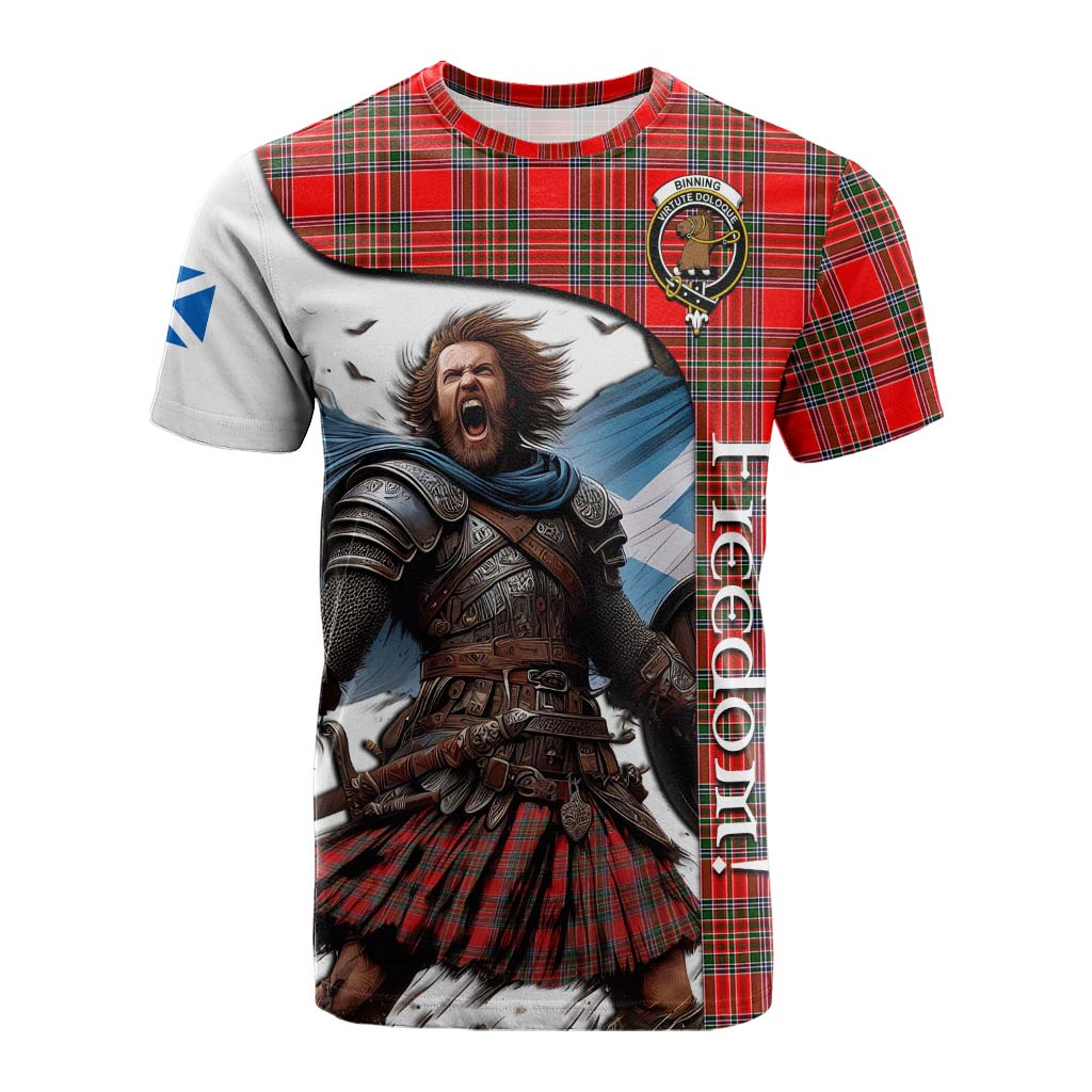 Tartan Vibes Clothing Binning Crest Tartan Cotton T-shirt Inspired by the Freedom of Scottish Warrior