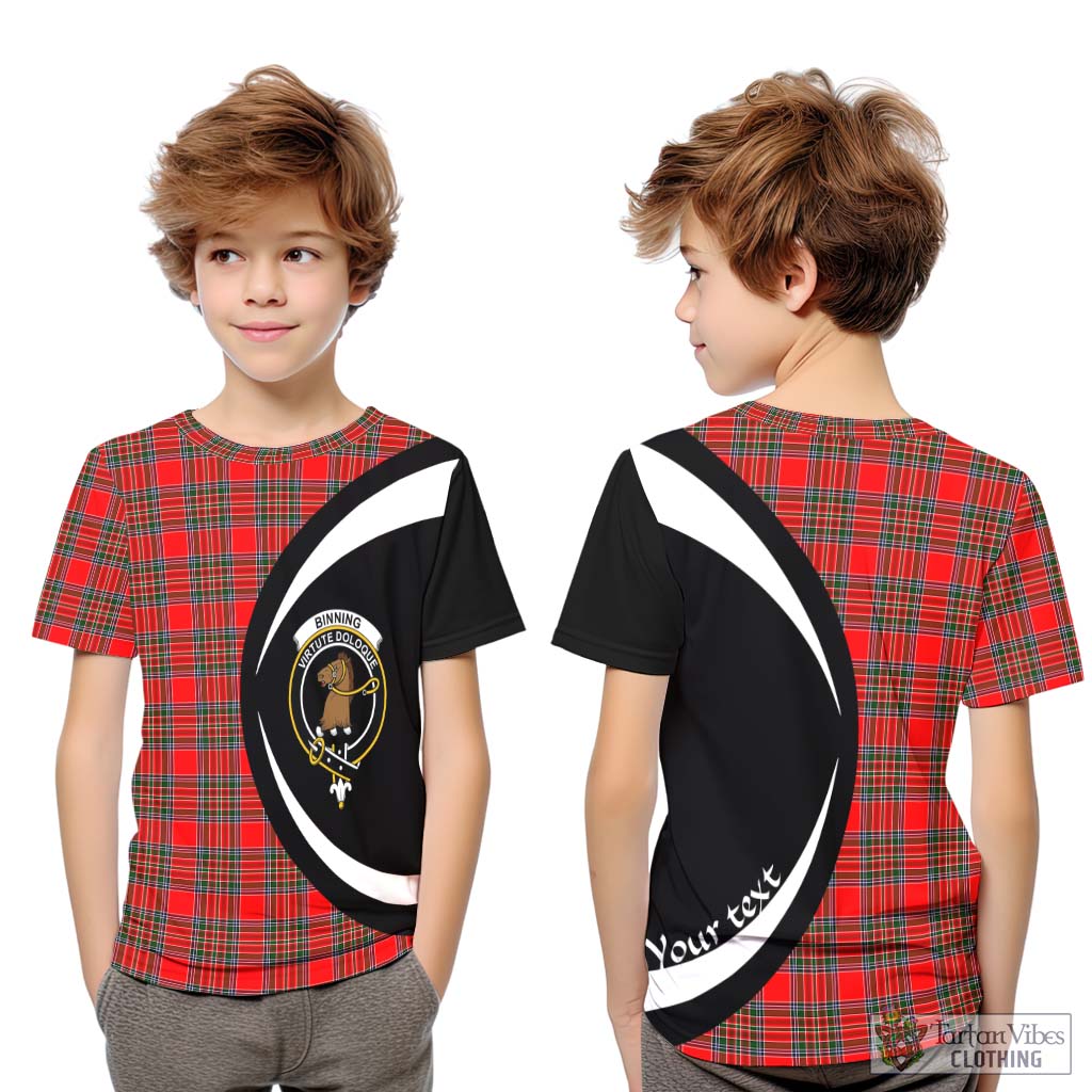 Binning Tartan Kid T-Shirt with Family Crest Circle Style Youth XL Size14 - Tartan Vibes Clothing