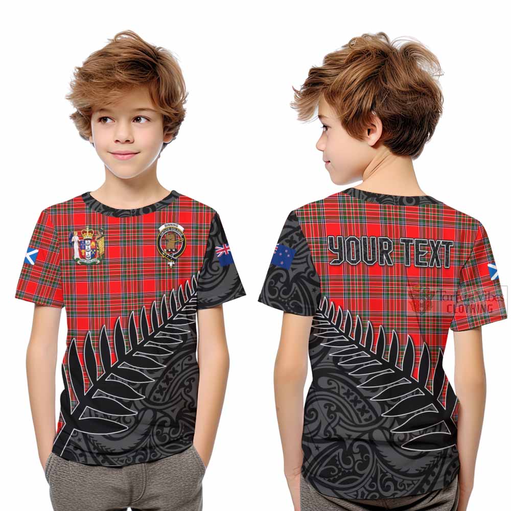 Tartan Vibes Clothing Binning Crest Tartan Kid T-Shirt with New Zealand Silver Fern Half Style