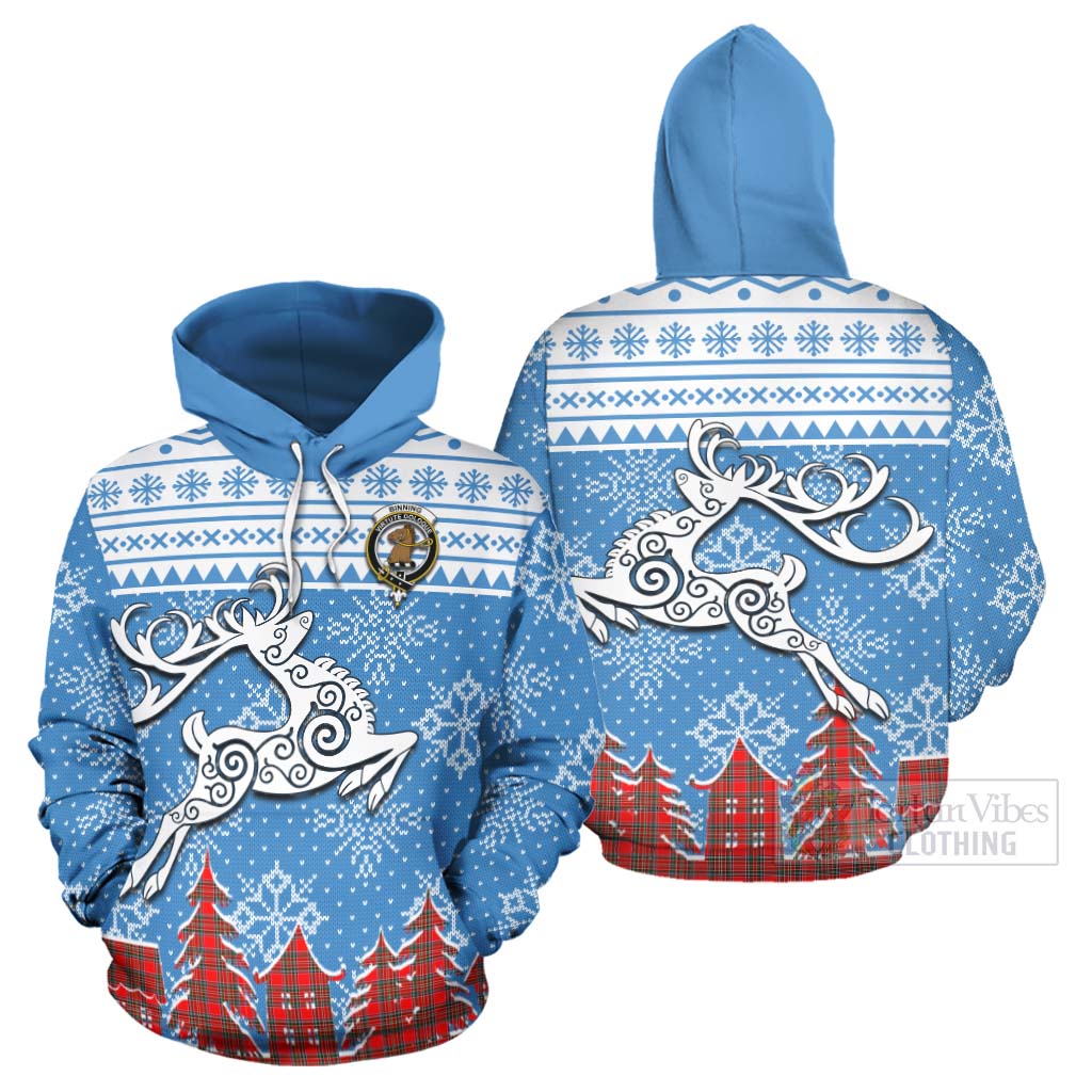 Tartan Vibes Clothing Binning Clan Christmas Hoodie Celtic Reindeer Style