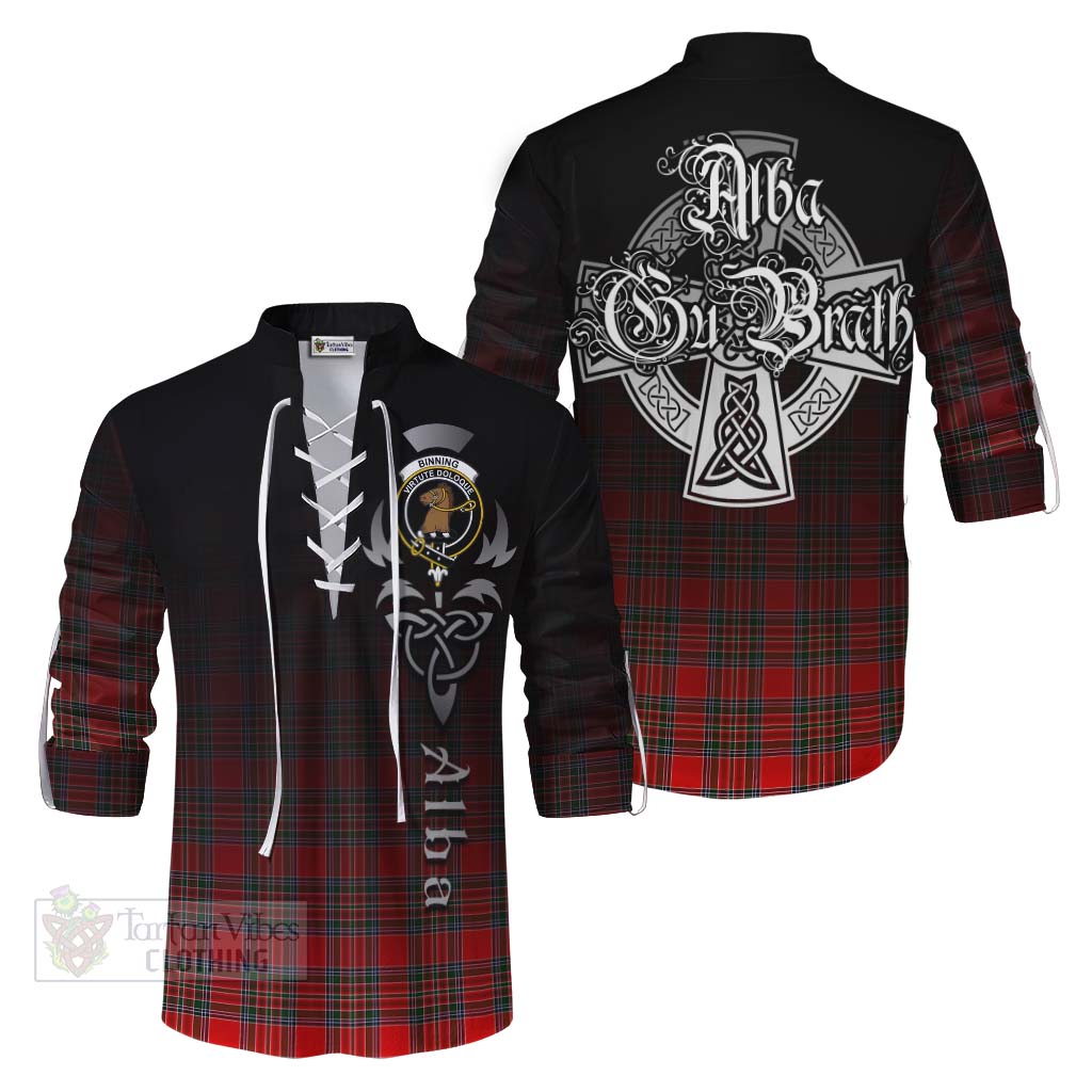 Tartan Vibes Clothing Binning Tartan Ghillie Kilt Shirt Featuring Alba Gu Brath Family Crest Celtic Inspired