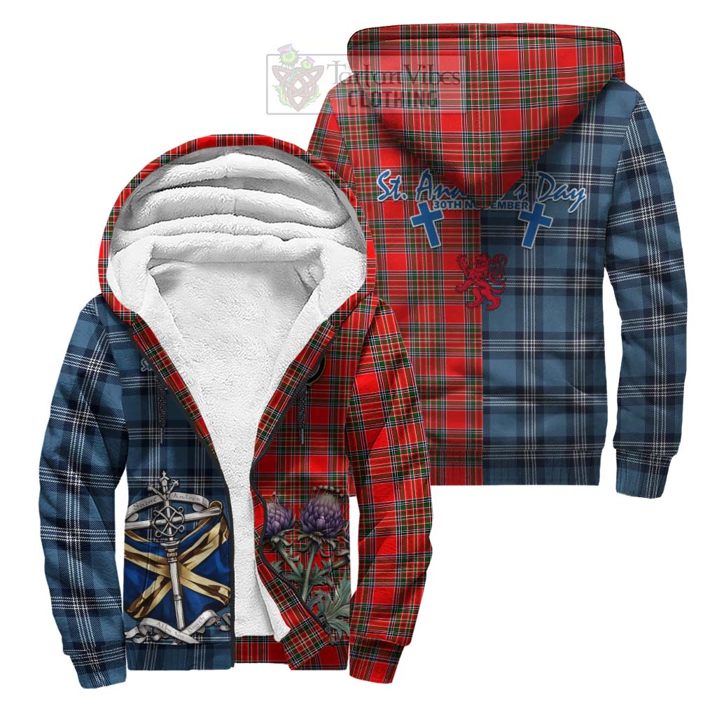 Tartan Vibes Clothing Binning Tartan Sherpa Hoodie Happy St. Andrew's Day Half Tartan Style