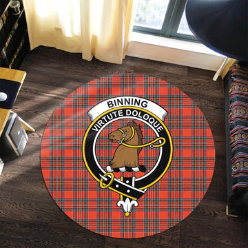 Binning Tartan Round Rug with Family Crest